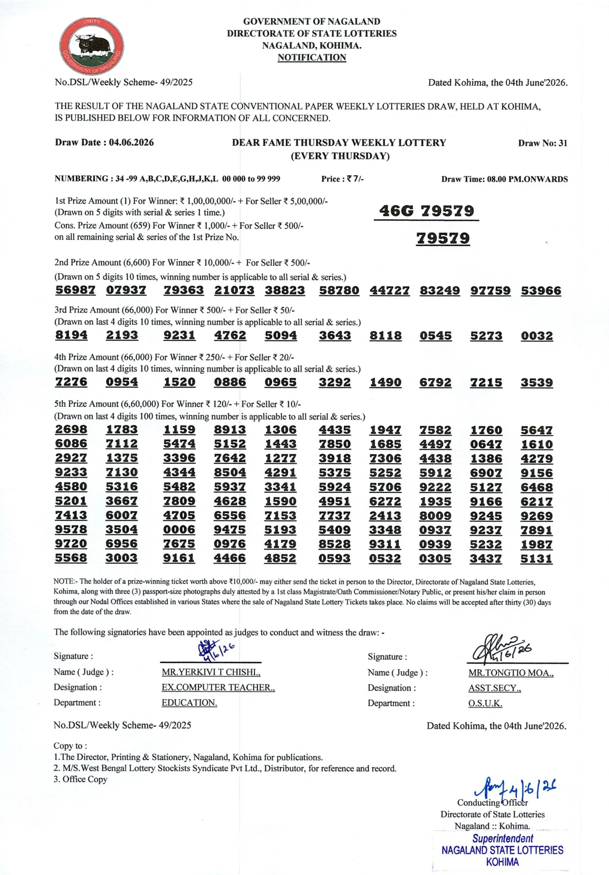 Dear Lottery result sheet 8:00 PM 04-06-2026