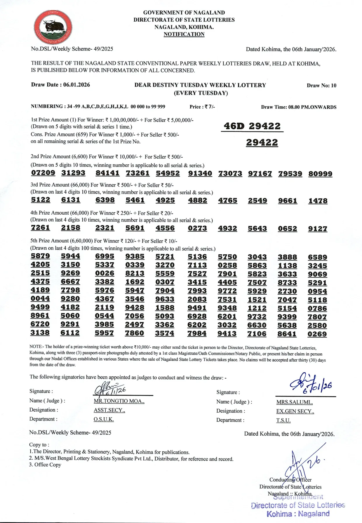 Dear Lottery result sheet 8:00 PM 06-01-2026