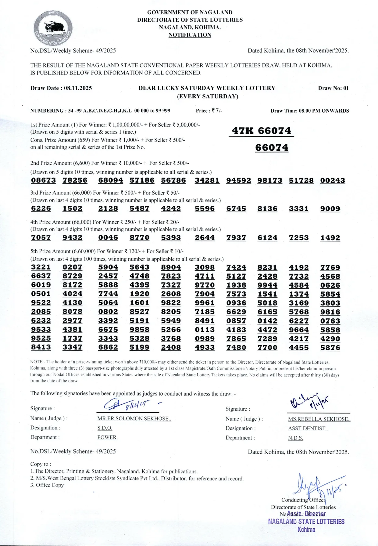 Dear Lottery result sheet 8:00 PM 08-11-2025