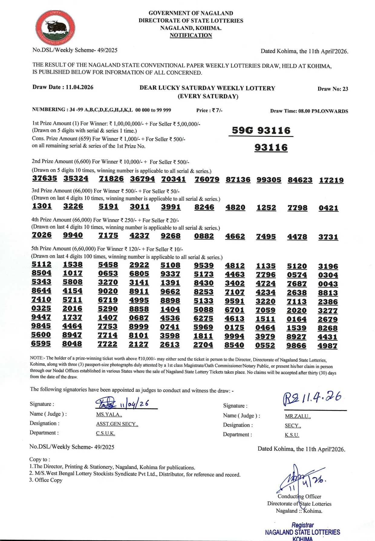Dear Lottery result sheet 8:00 PM 11-04-2026