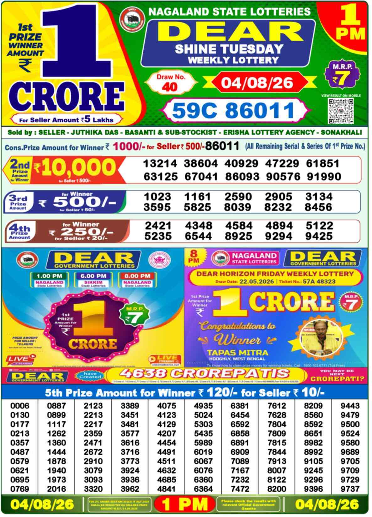 Dear Lottery Result 1 PM - 04 August 2026