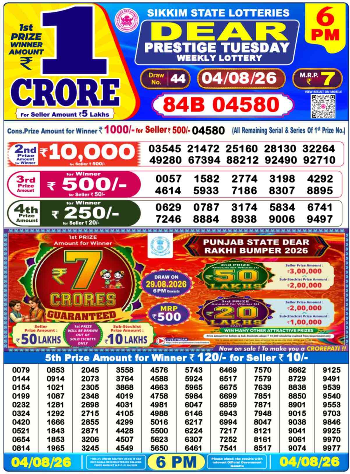 Dear Lottery Result 6 PM - 04 August 2026