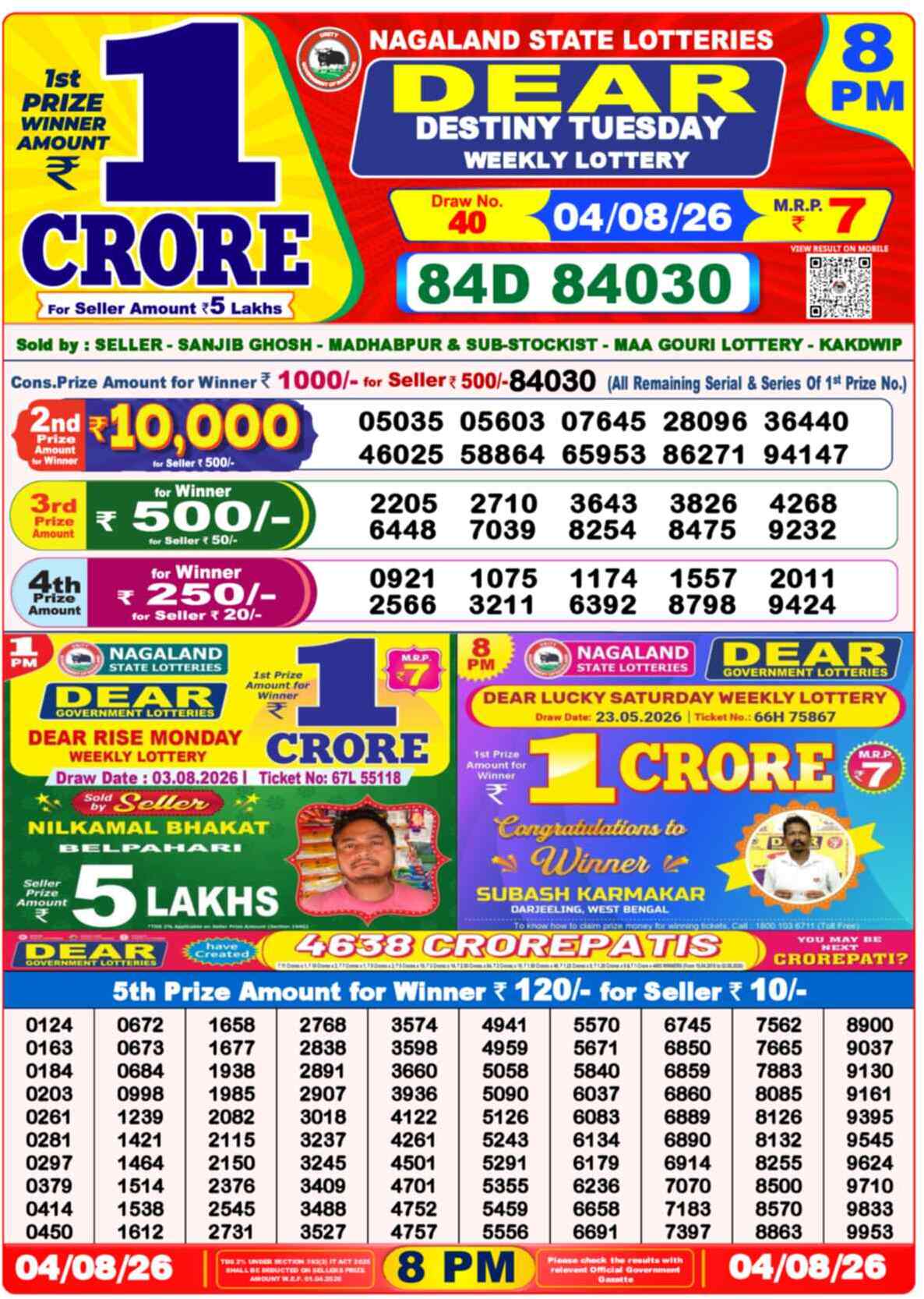 Dear Lottery Result 8 PM - 04 August 2026