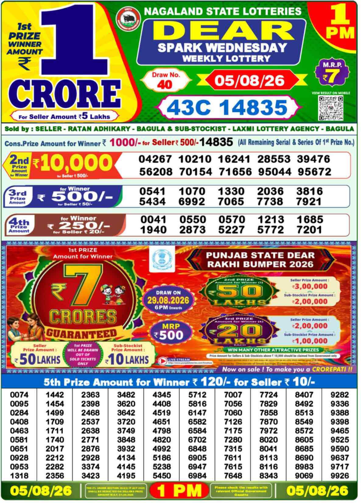 Dear Lottery Result 1 PM - 05 August 2026