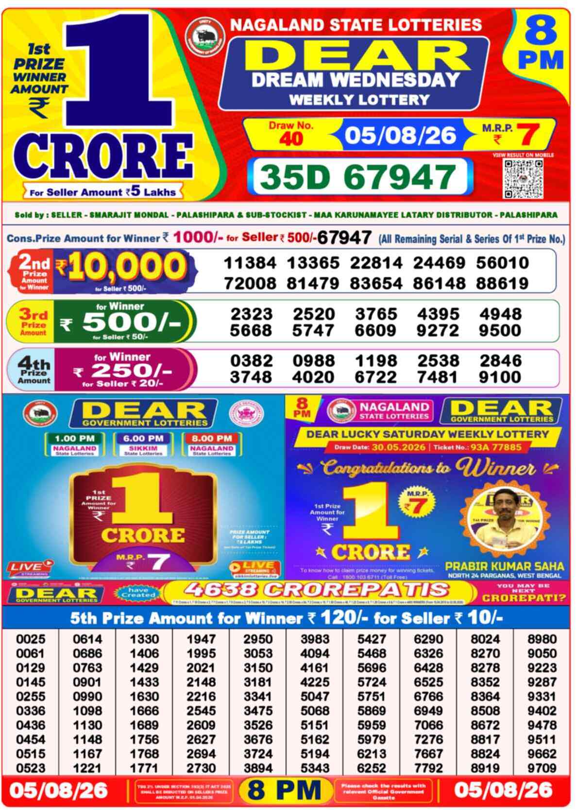 Dear Lottery Result 8 PM - 05 August 2026