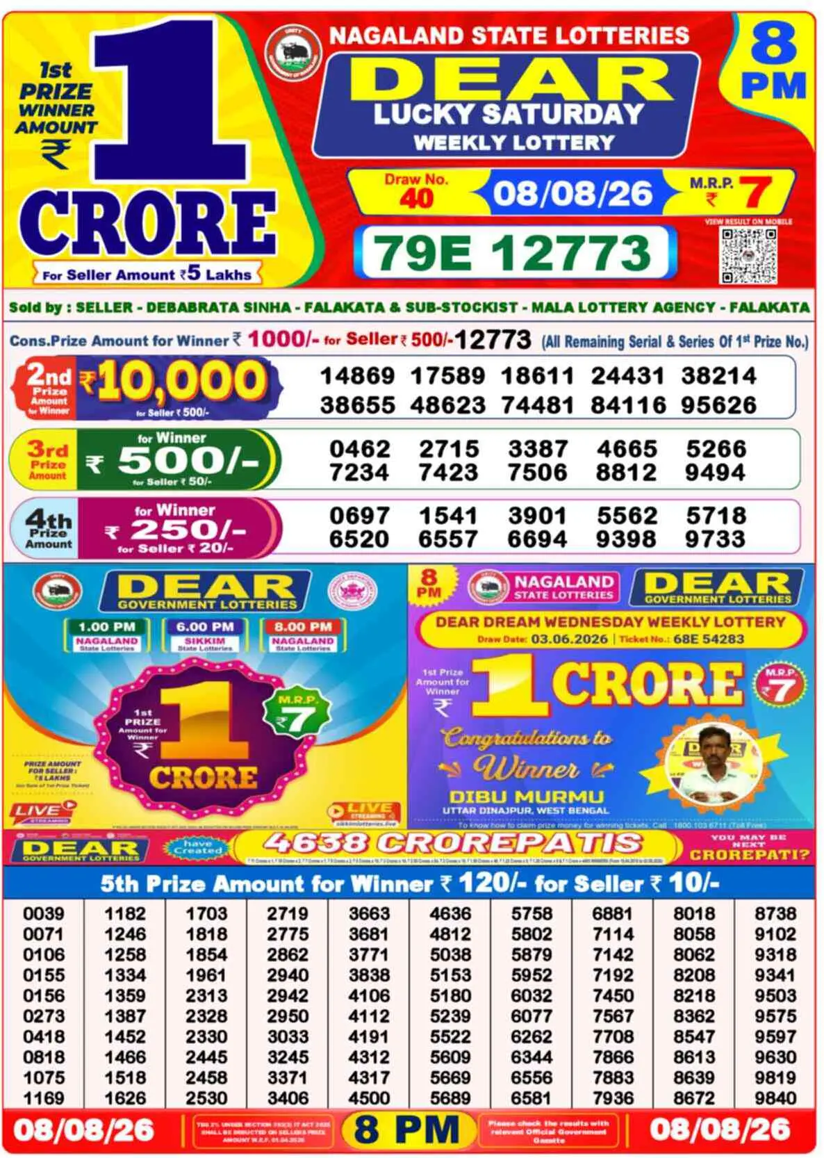 Dear Lottery Result 8 PM - 08 August 2026