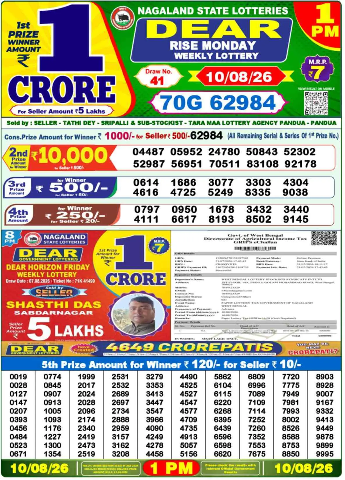 Dear Lottery Result 1 PM - 10 August 2026