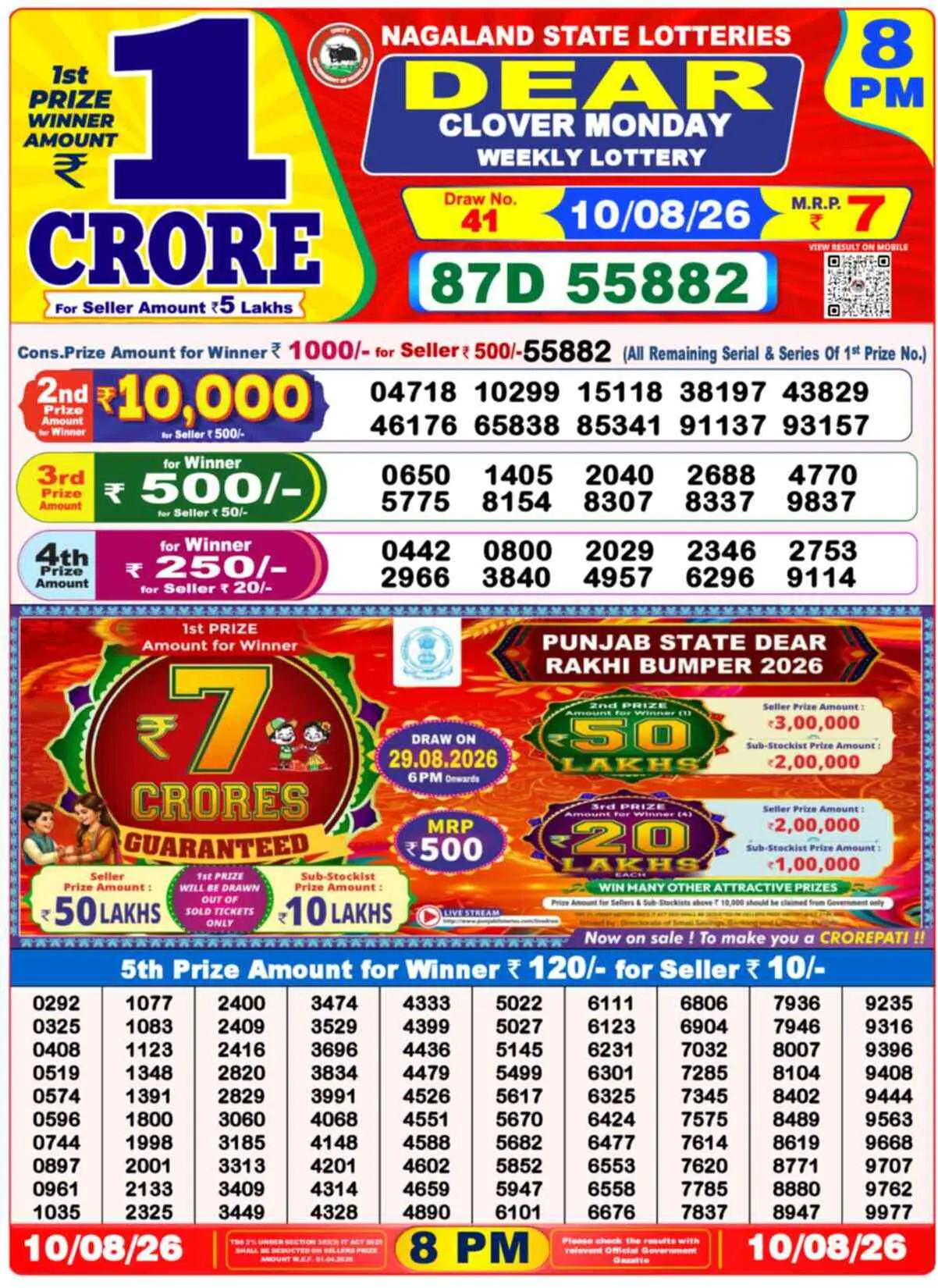 Dear Lottery Result 8 PM - 10 August 2026