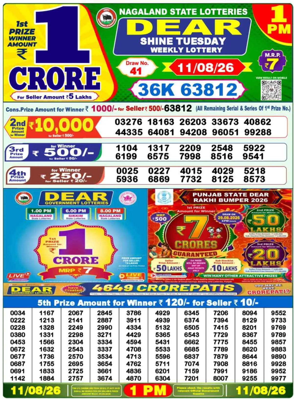 Dear Lottery Result 1 PM - 11 August 2026