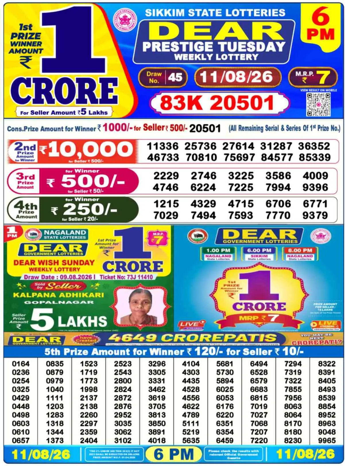 Dear Lottery Result 6 PM - 11 August 2026