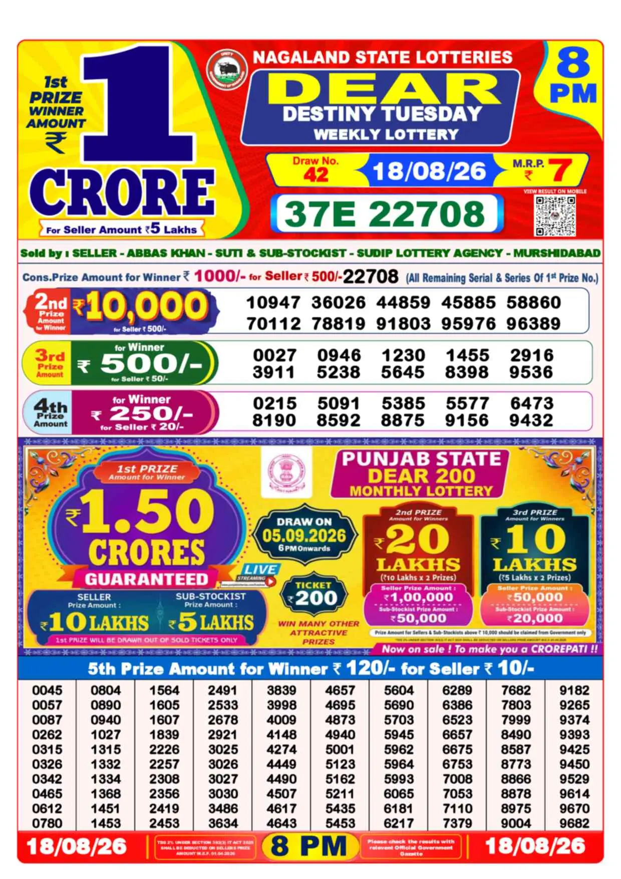 Dear Lottery Result 8 PM - 18 August 2026