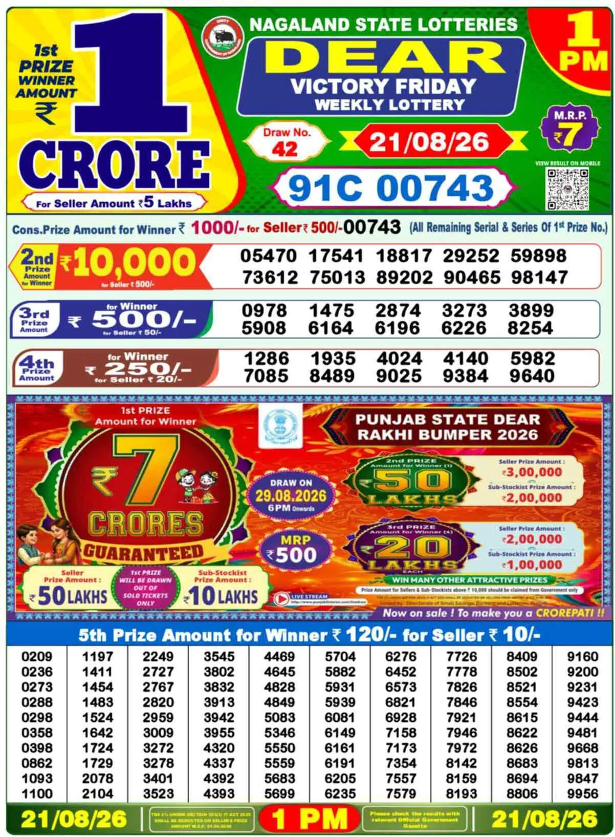 Dear Lottery Result 1 PM - 21 August 2026